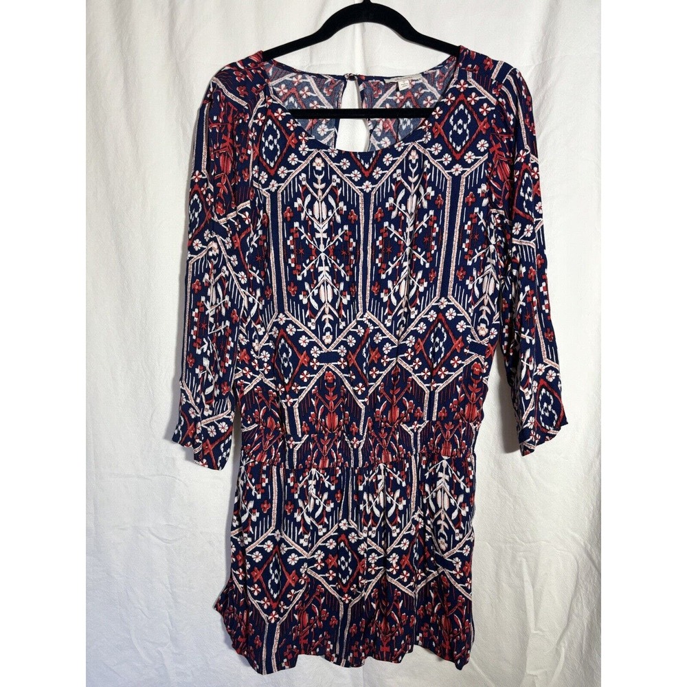 Ella Moss Women's Romper Navy Red White Printed with Pockets Size M EUC P10